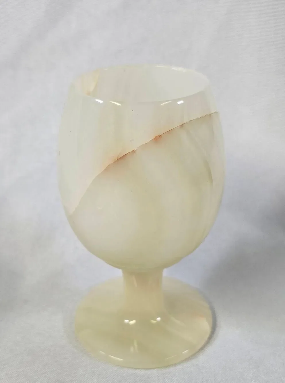 Vintage Hand-Carved Onyx Stone Goblet Chalice | Cream & Brown Marbled Wine Glass
